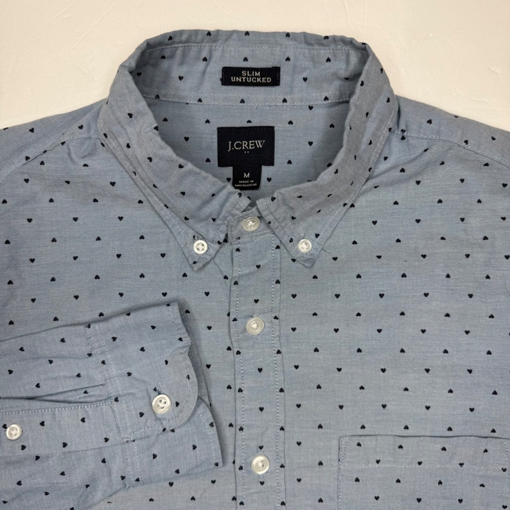 J. Crew Shirt Mens M Blue Heart Print Geometric Slim Untucked Long Sleeve BL182